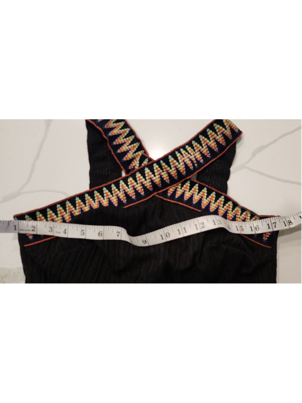 Black 1XL High Waisted Bikini Set Crisscross Straps Rainbow Embroidered Ribbed - Picture 8 of 12